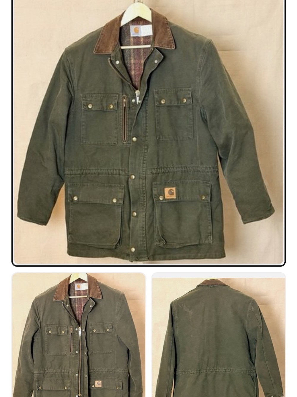 Vintage 90’s Carhartt Olive Green barn jacket blanket lined size XL